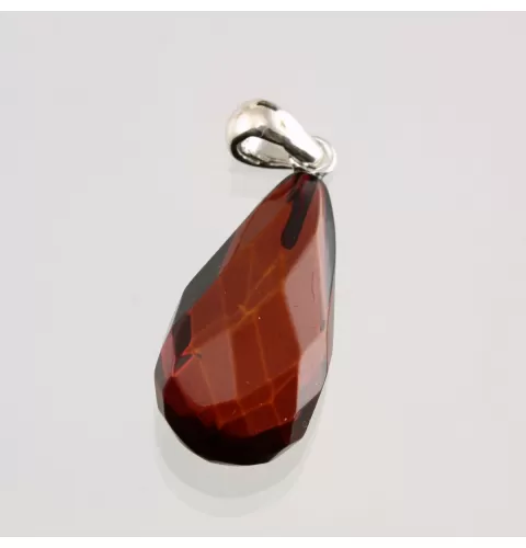 Facet Cut Baltic Amber Silver Pendant