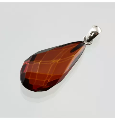 Facet Cut Baltic Amber Silver Pendant