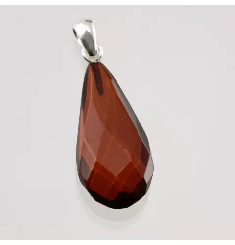 Facet Cut Baltic Amber Silver Pendant