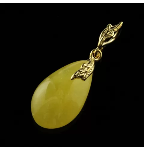 Butter DROP Genuine Baltic Amber Gold Plated Pendant