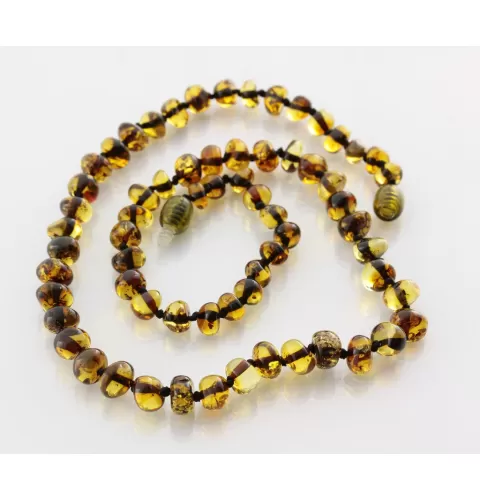Green BAROQUE beads Baltic amber necklace 44cm