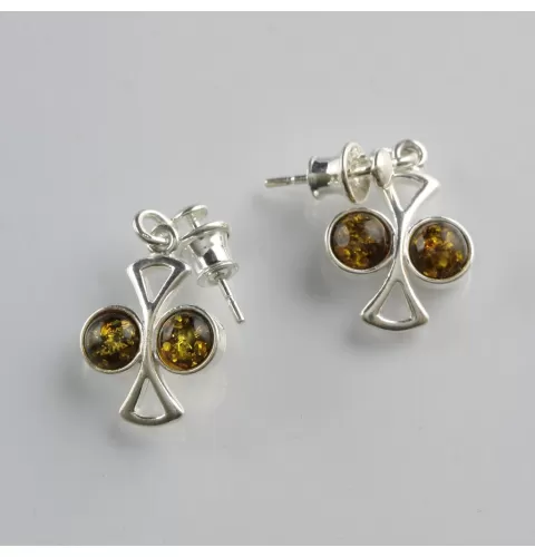 Cabochons Studs Baltic amber Silver Earrings