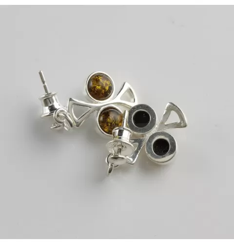 Cabochons Studs Baltic amber Silver Earrings