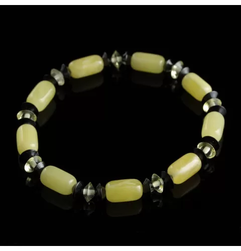 Butter cylinder beads Baltic amber stretch bracelet 18cm