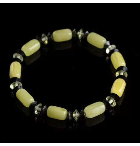Butter cylinder beads Baltic amber stretch bracelet 18cm