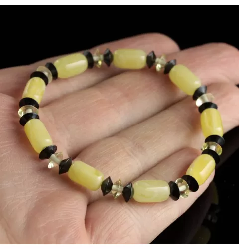 Butter cylinder beads Baltic amber stretch bracelet 18cm