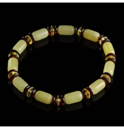Butter cylinder beads Baltic amber stretch bracelet 18cm