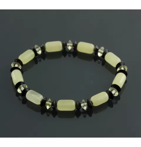 Butter cylinder beads Baltic amber stretch bracelet 18cm