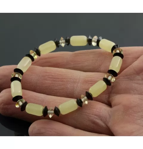 Butter cylinder beads Baltic amber stretch bracelet 18cm