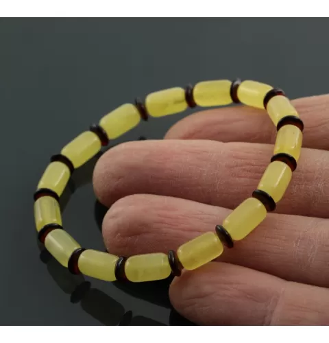 Butter cylinder beads Baltic amber stretch bracelet 18cm