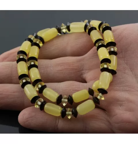 Butter cylinder beads Baltic amber necklace 16in