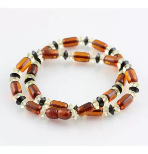 Cognac cylinder beads Baltic amber necklace 16in