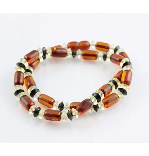 Cognac cylinder beads Baltic amber necklace 16in
