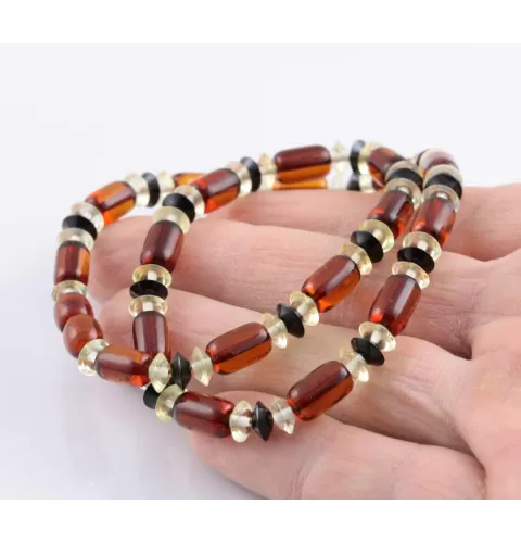 Cognac cylinder beads Baltic amber necklace 16in