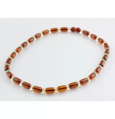 Cognac cylinder beads Baltic amber necklace 16in