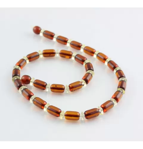 Cognac cylinder beads Baltic amber necklace 16in