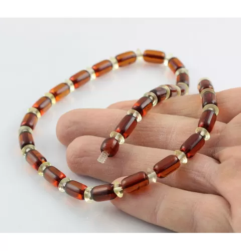 Cognac cylinder beads Baltic amber necklace 16in