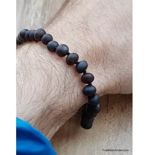 Raw Cherry BAROQUE beads Baltic amber Men bracelet 22cm