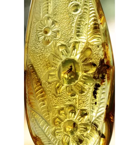 Carved Amulet Baltic amber fossil pendant w insect