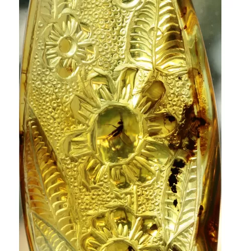 Carved Amulet Baltic amber fossil pendant w insect