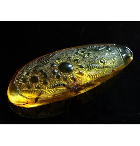 Carved Amulet Baltic amber fossil pendant w insect