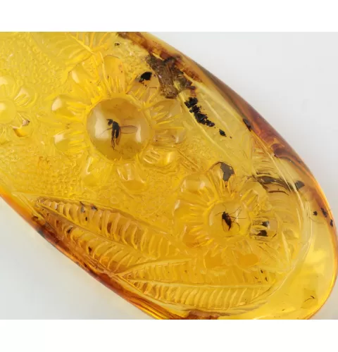 Carved Amulet Baltic amber fossil pendant w insect