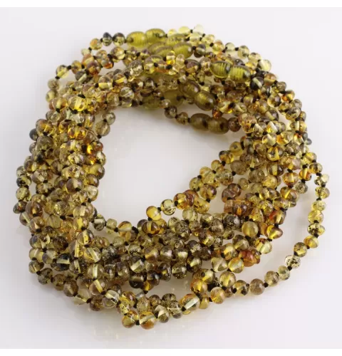 10 Green BAROQUE Baby teething Baltic amber necklaces 32cm
