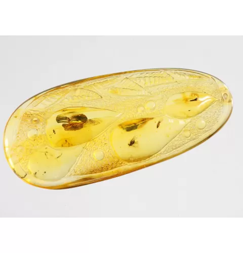 Carved Amulet Baltic amber fossil pendant w insect