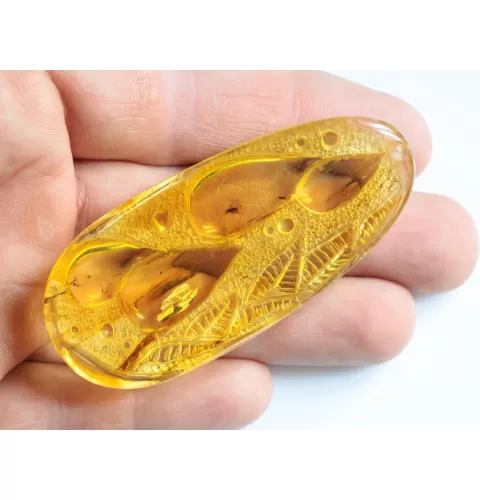 Carved Amulet Baltic amber fossil pendant w insect