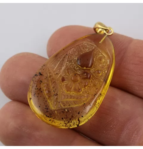 Winged Scale Insect in Carved Amulet Baltic amber fossil pendant