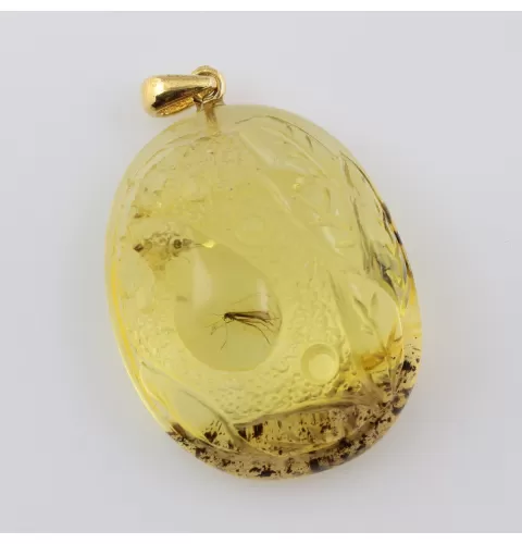 Gnat Insect in Carved Amulet Baltic amber fossil pendant