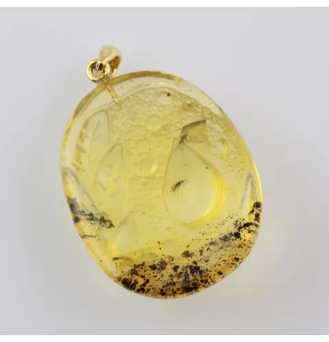 Gnat Insect in Carved Amulet Baltic amber fossil pendant