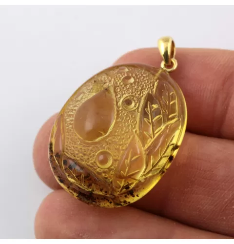 Gnat Insect in Carved Amulet Baltic amber fossil pendant