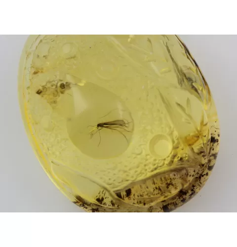 Gnat Insect in Carved Amulet Baltic amber fossil pendant