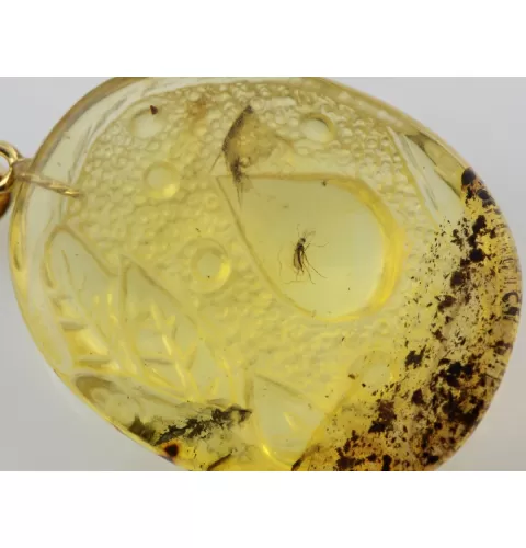 Gnat Insect in Carved Amulet Baltic amber fossil pendant
