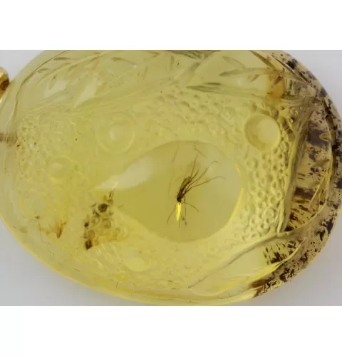 Gnat Insect in Carved Amulet Baltic amber fossil pendant
