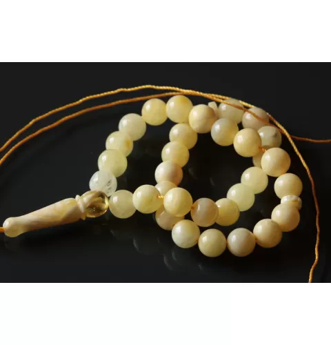 Islamic 33 Prayer White ROUND Baltic amber 7MM beads