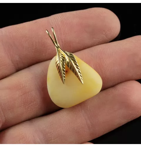 Genuine Baltic Amber Gold Plated Amulet Pendant