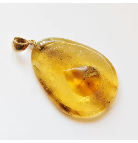 Matfly Insect in Carved Amulet Baltic amber fossil pendant