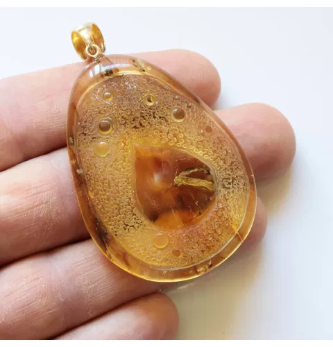 Matfly Insect in Carved Amulet Baltic amber fossil pendant