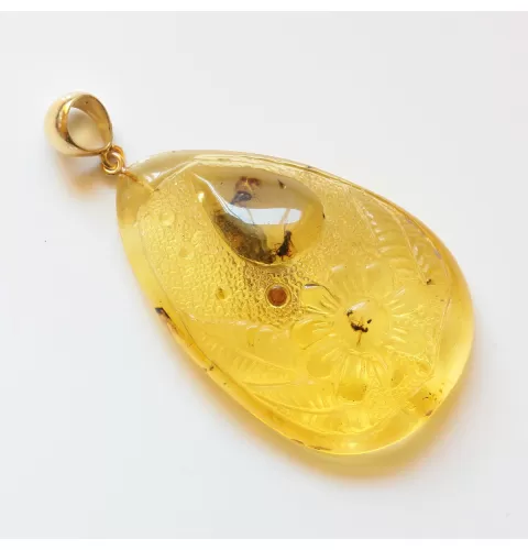 Swarm Insects in Carved Amulet Baltic amber fossil pendant