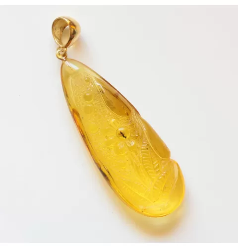 Gnats Insects in Carved Amulet Baltic amber fossil pendant