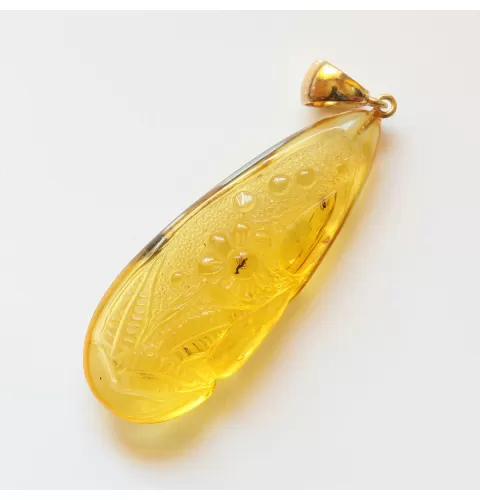Gnats Insects in Carved Amulet Baltic amber fossil pendant