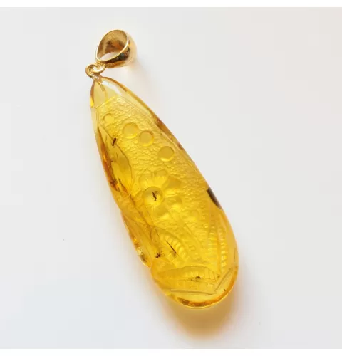 Gnats Insects in Carved Amulet Baltic amber fossil pendant