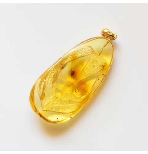 Fly Insect in Carved Amulet Baltic amber fossil pendant