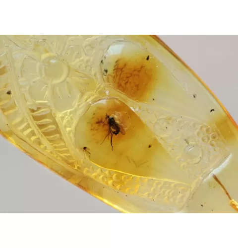 Fly Insect in Carved Amulet Baltic amber fossil pendant