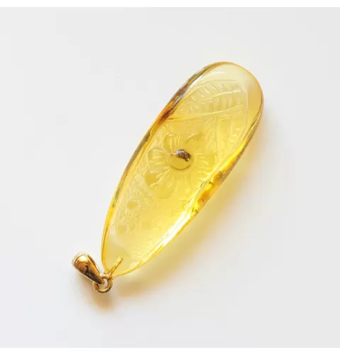 Fly Insect in Carved Amulet Baltic amber fossil pendant