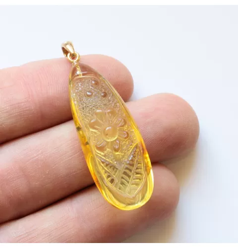 Fly Insect in Carved Amulet Baltic amber fossil pendant