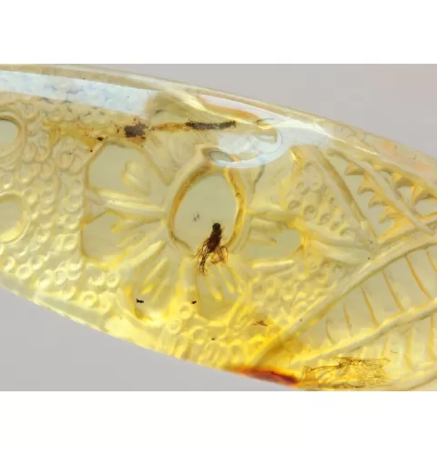 Fly Insect in Carved Amulet Baltic amber fossil pendant