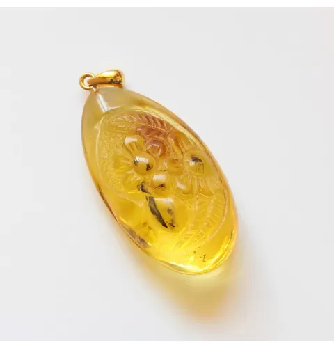 Swarm Insect in Carved Amulet Baltic amber fossil pendant